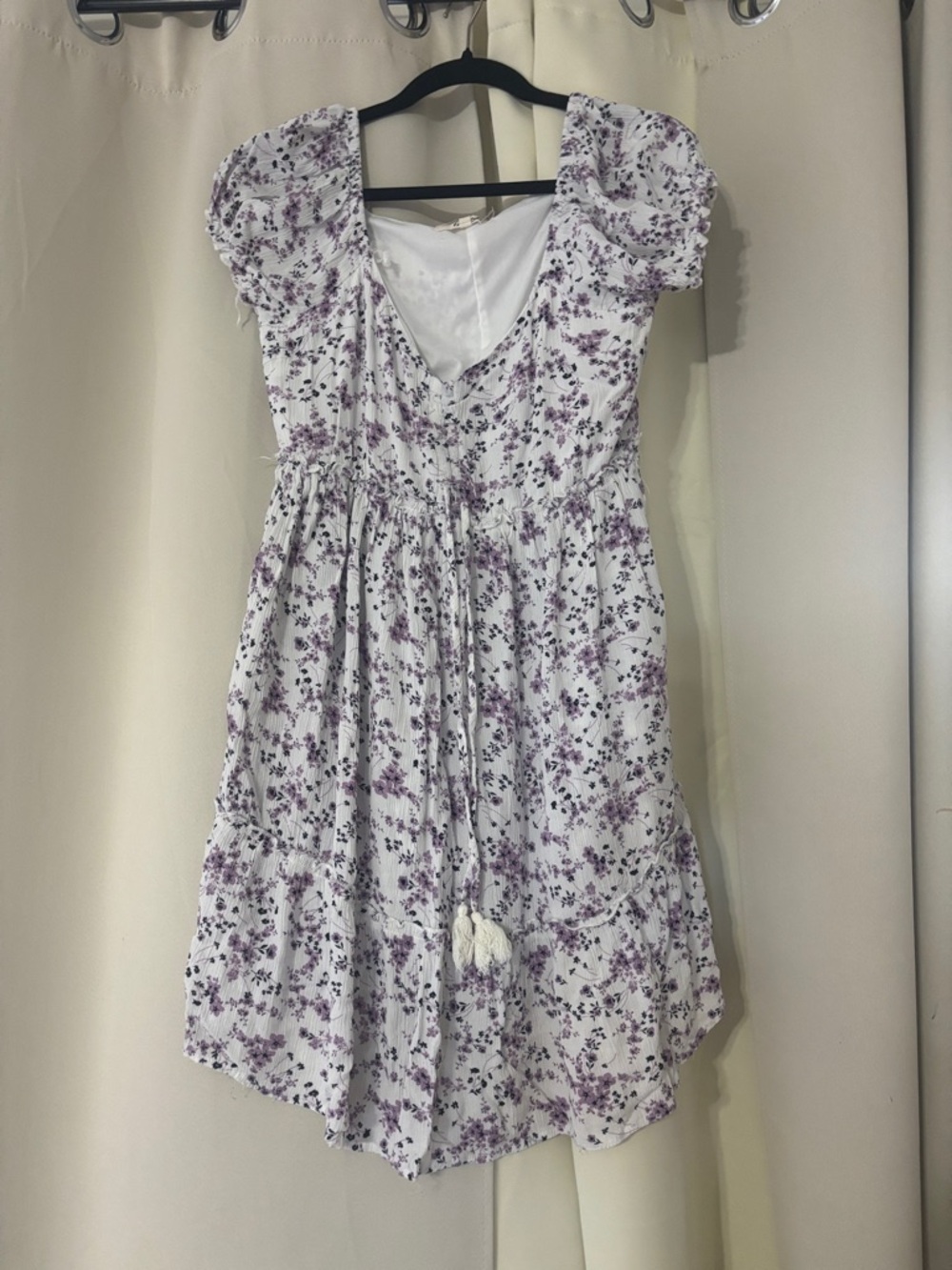Woman’sWhite Floral Midi Dress with Purple Print
